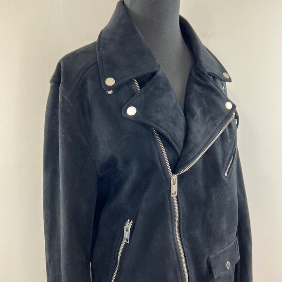 H&M Black Long Sleeve Asymmetrical Zip Faux Suede Moto Jacket Size M Medium - Picture 5 of 8